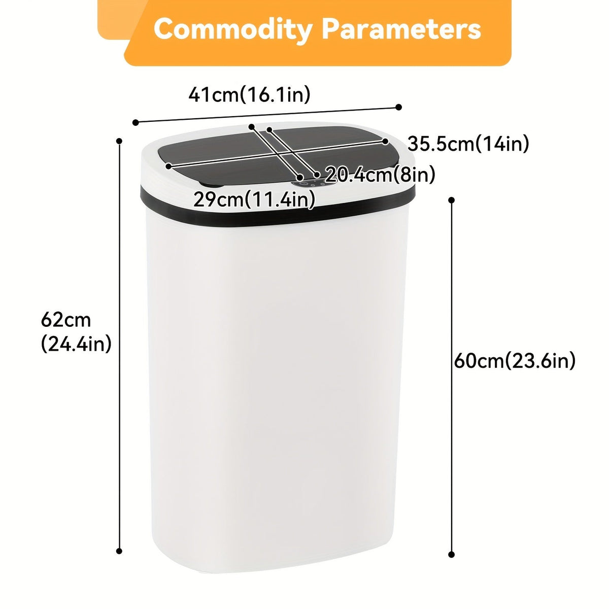 Poubelle automatique sans contact de 50 L (13 gallons) avec détecteur de mouvement, en acier inoxydable et plastique, pour cuisine, bureau, chambre et salon