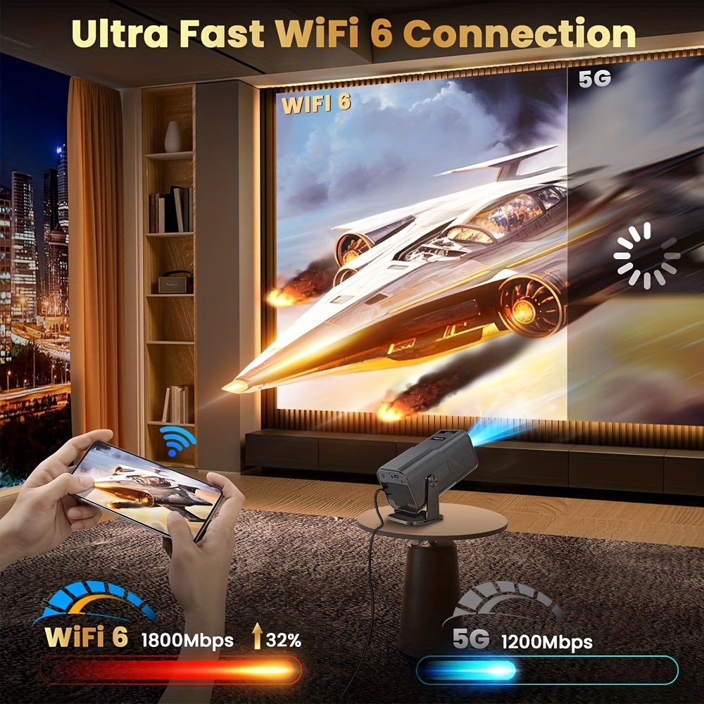 Projecteur intelligent portable avancé AMOVFILM, Wi-Fi 6 et décodage vidéo 4K, résolution native 1080p, Android 11 intégré, projecteur pour cinéma maison et cinéma en plein air, mise en miroir d'écran mobile, couleurs multiples