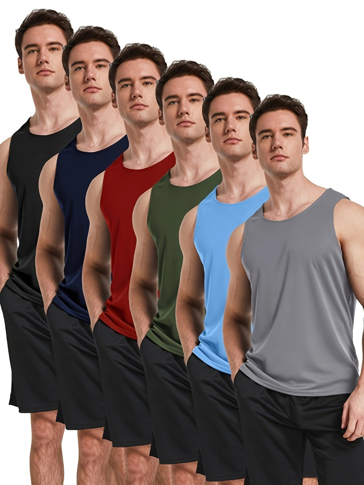 Lot de 6 débardeurs de sport pour homme, respirants et anti-humidité, pour la course, l'entraînement, la randonnée et les activités athlétiques, S-XXL
