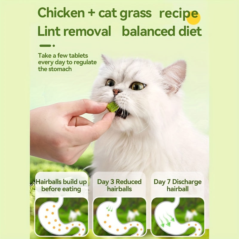 Comprimés lyophilisés d'herbe à chat pour le contrôle des boules de poils – Bâtonnets et granulés naturels à la menthe pour le soin des dents, friandises pour chat au poulet pour la santé dentaire et l'élimination des poils