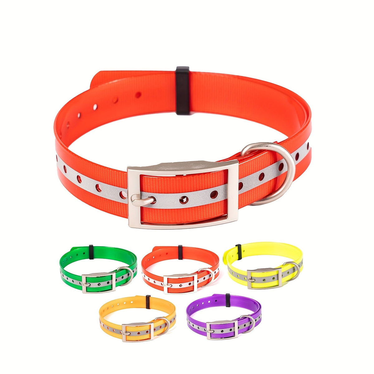 Collier pour chien réfléchissant et imperméable - Collier réglable en Biothane avec boucle et anneau en D en alliage de zinc, bande réfléchissante de sécurité nocturne, collier pour chien résistant à toutes les conditions météorologiques