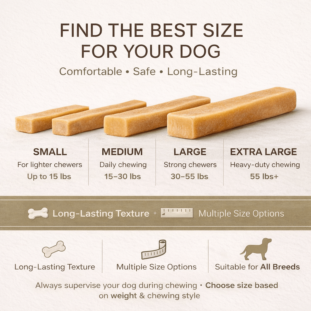 Friandises à mâcher au fromage de yack de l'Himalaya – Friandise dure longue durée pour chiens, riche en protéines et ingrédients limités, sans colorants artificiels, disponible en tailles S/M/L/XL, à l'unité ou en paquet de 4