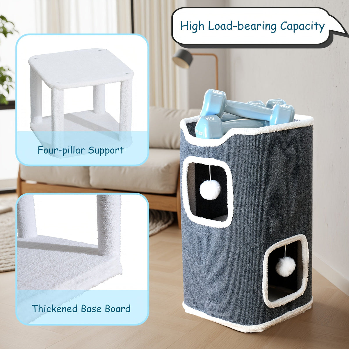 Arbre à chat pliable multi-niveaux pour chats d'intérieur – Griffoir, perchoir confortable, niche avec balle suspendue, refuge, panier douillet, options 1/3/4 étages