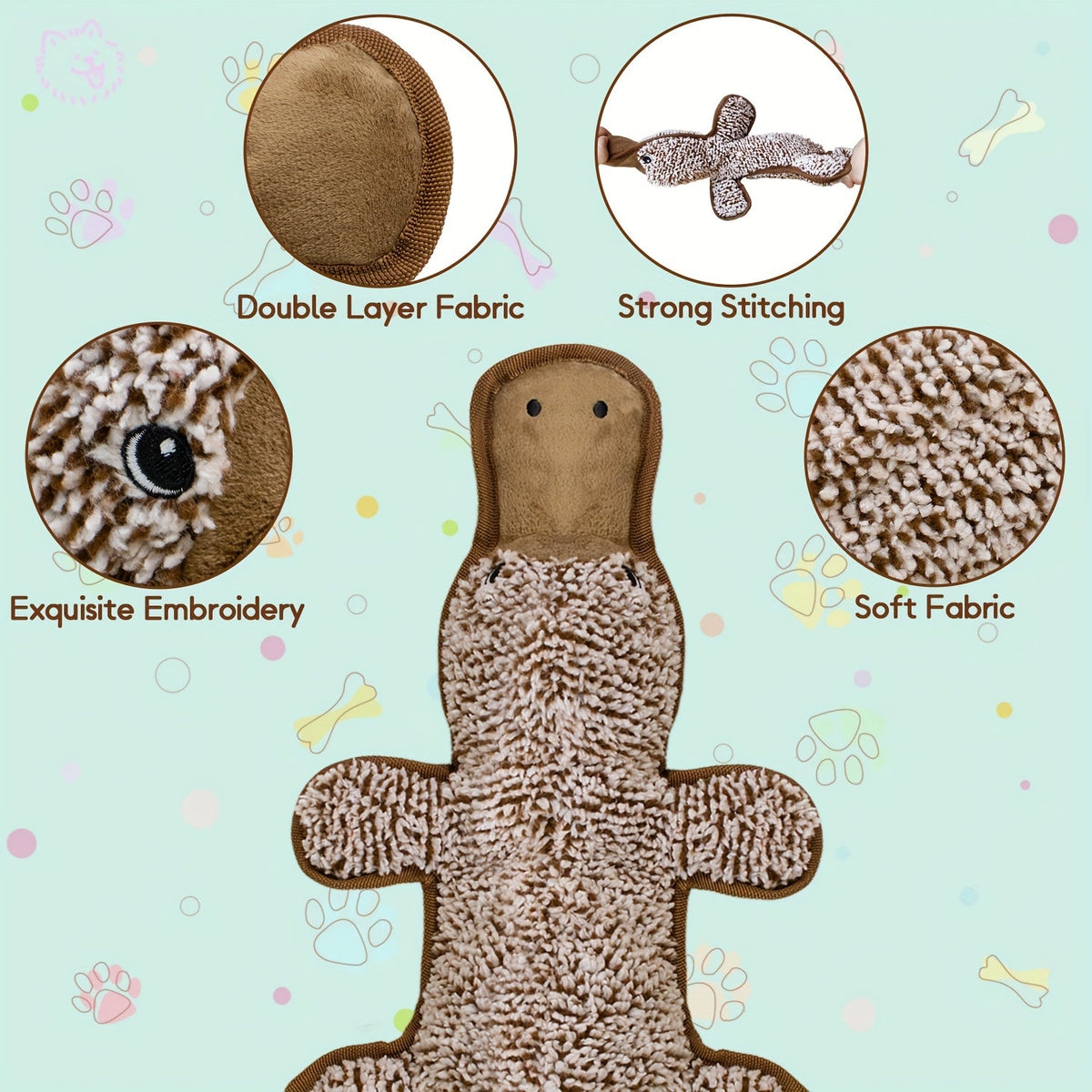 Jouet pour chien ornithorynque froissant – Jouet en peluche sans rembourrage avec pouic pour petites et moyennes races, jouet d'intérieur propre pour chiots et chiens âgés, jouet léger et sûr sans pile, marron