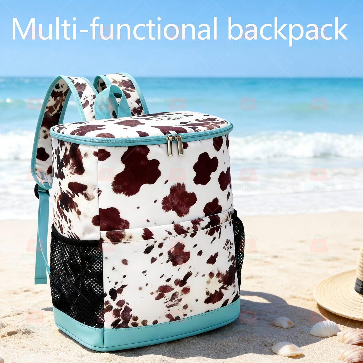 Sac à dos glacière isotherme 30 canettes motif léopard avec poches en filet et bretelles réglables - Sac glacière en nylon étanche pour la plage, le camping, le pique-nique, la randonnée, les voyages et l'usage quotidien