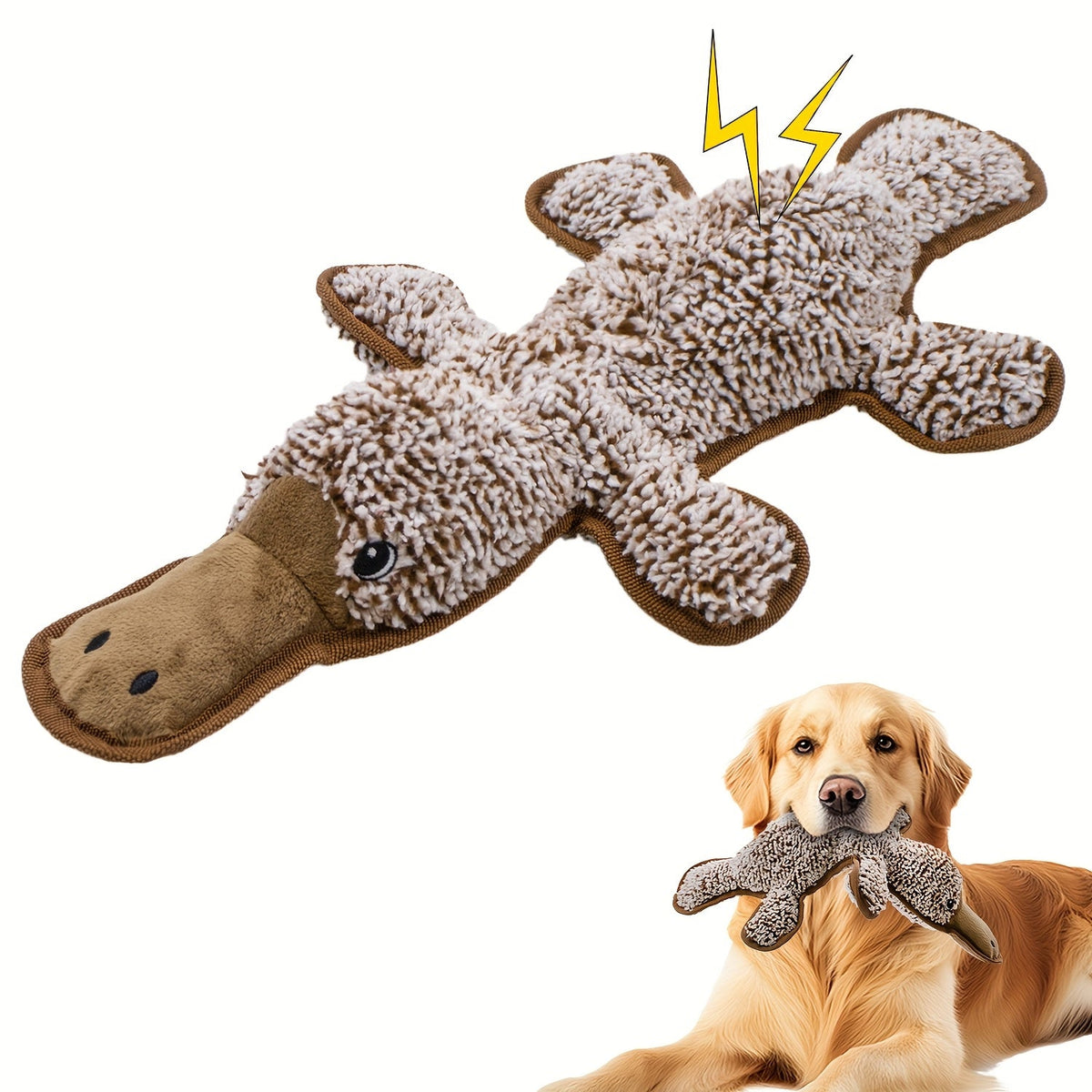 Jouet pour chien ornithorynque froissant – Jouet en peluche sans rembourrage avec pouic pour petites et moyennes races, jouet d'intérieur propre pour chiots et chiens âgés, jouet léger et sûr sans pile, marron