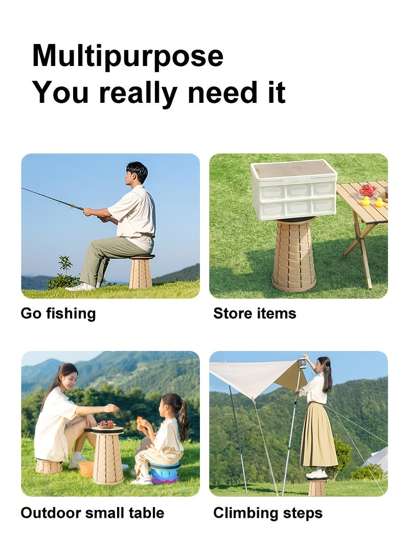 Lot de 2 tabourets pliants télescopiques – Capacité de 180 kg, tabouret de camping portable, rangement compact pour voyage, camping, randonnée, pêche et barbecue dans le jardin – Siège en plastique léger, cadeau pour homme