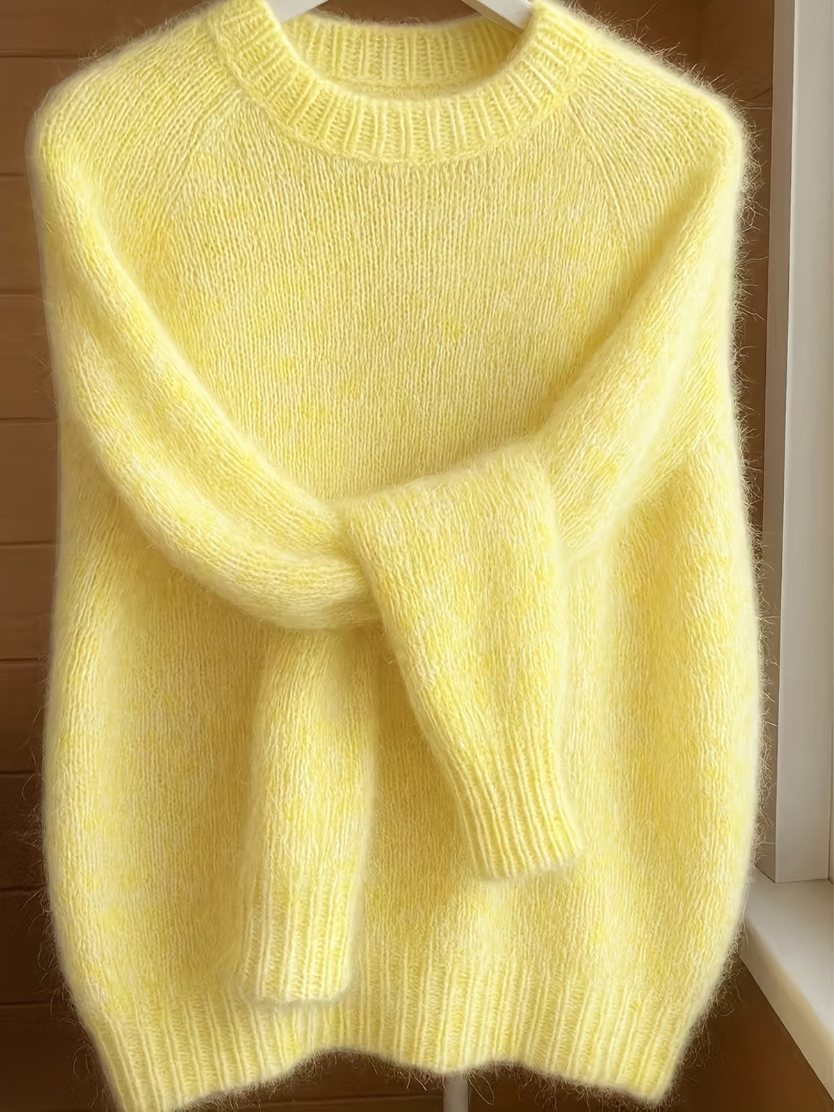 Pull à col rond style français pour femme | Pull en maille 100 % polyester doux et confortable, haut élégant à manches longues et coupe droite pour le printemps et l'automne