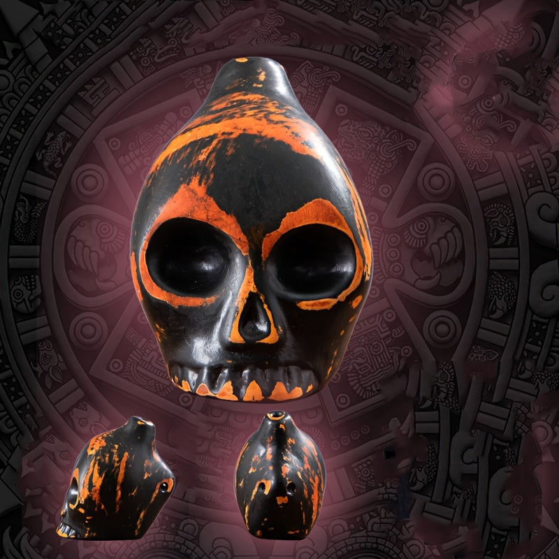 Sifflet de la mort aztèque, réplique d'instrument de musique en forme de crâne, fabriqué à la main en céramique – Cadeau unique pour les passionnés d'histoire, les collectionneurs et décoration d'Halloween, aucune pile nécessaire