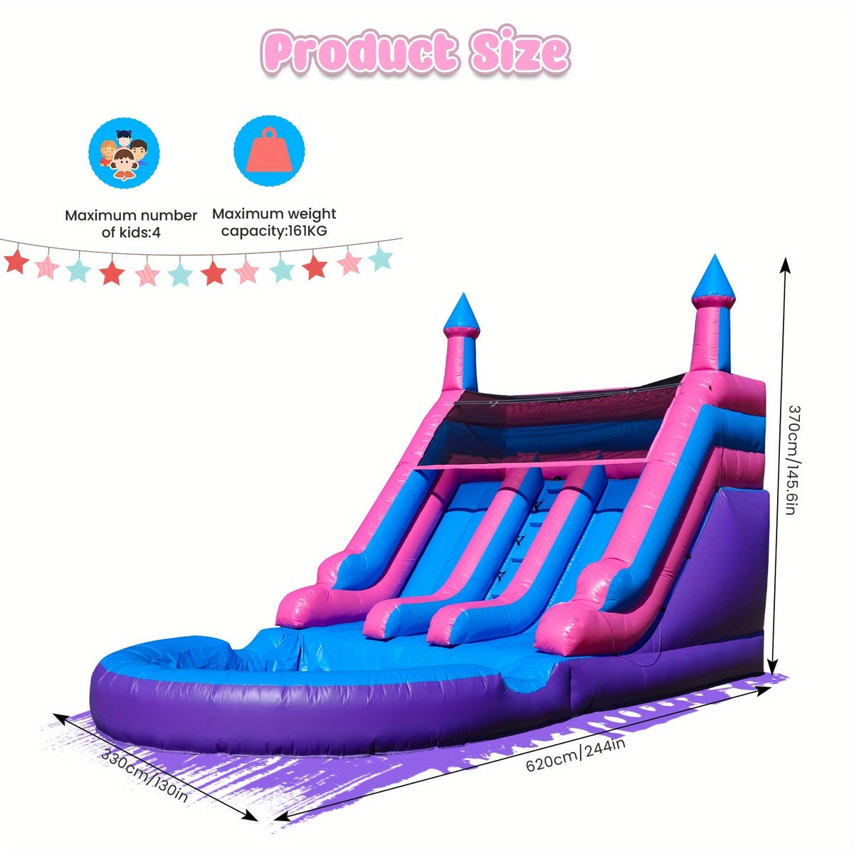 Toboggan aquatique gonflable avec château gonflable 6,4 x 3,35 x 4,1 m avec piscine, toboggan humide/sec pour enfants, aire de jeux extérieure, structure gonflable robuste de qualité commerciale avec toboggan intégré - Cadeau d'été idéal pour les enfants