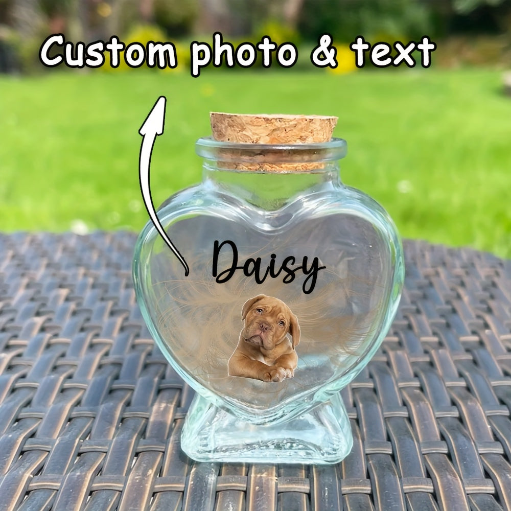 Pot de conservation personnalisé pour poils d'animaux – Flacon souvenir personnalisé avec photo de l'animal, cadeau commémoratif pour conserver les poils de chat et de chien, cadeau unique d'anniversaire pour les amoureux des animaux