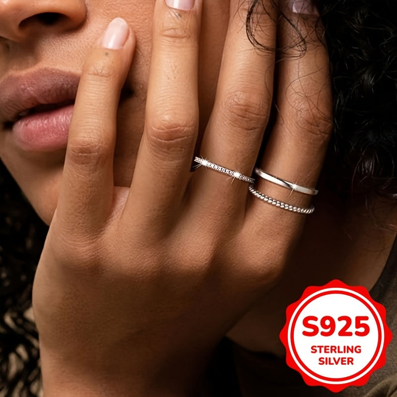 Ensemble de 3 bagues empilables pour femmes en argent sterling 925 – Pierre de naissance d'avril en zircon cubique, élégantes et légères (1 g chacune), tailles 6 à 10, ensemble de bijoux pour le quotidien et les fêtes