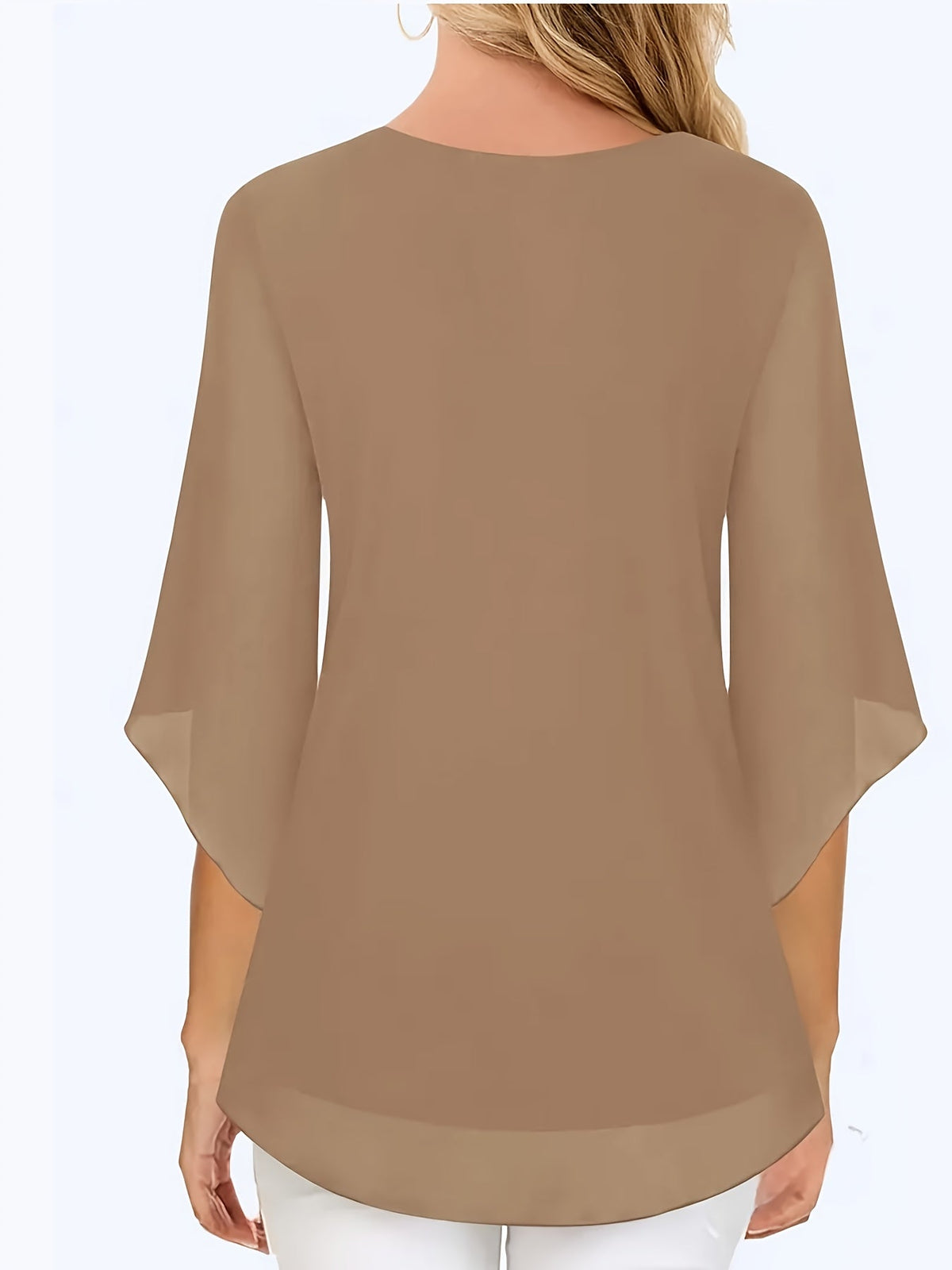 Chemisier léger en mousseline pour femme, chemise décontractée à manches longues boutonnée | Haut ample pour le bureau, marine, kaki, noir, S-XXL