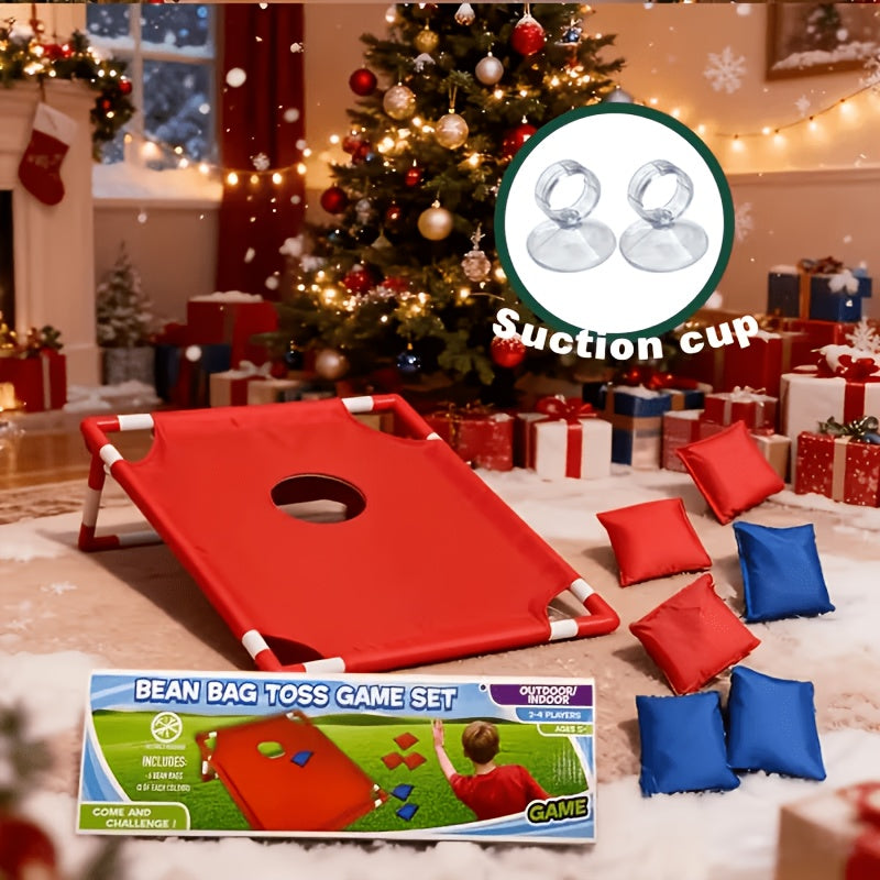 Jeu de cornhole portable avec 6 sacs de haricots rouges et bleus en coffret cadeau, jeu de lancer pour le jardin, activités familiales en plein air, voyages, fêtes et rassemblements, jeu de lancer facile à installer pour les 5 ans et plus