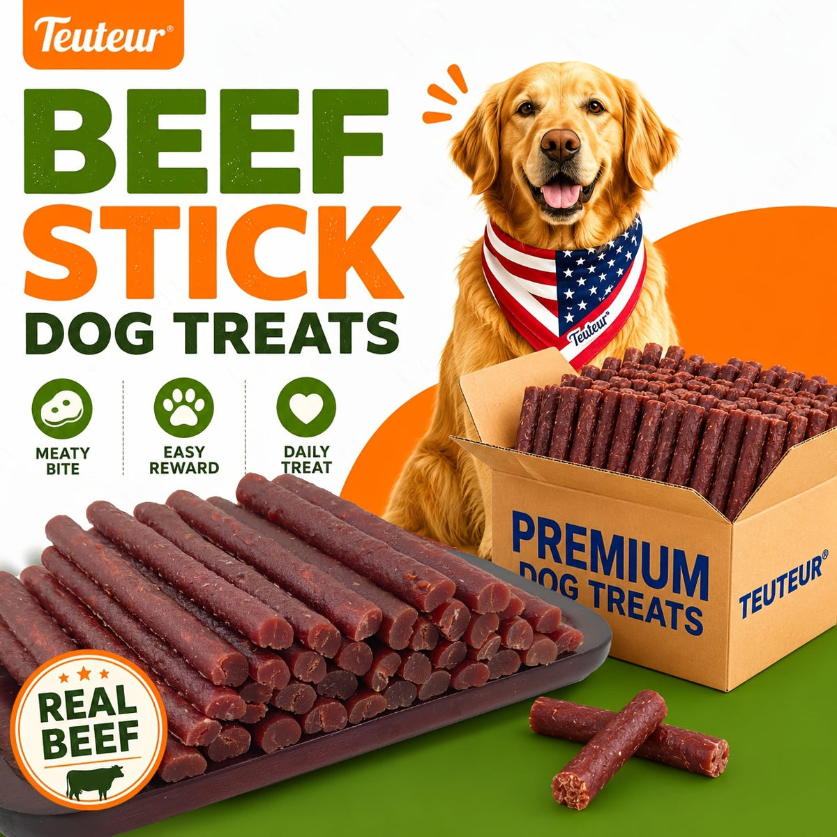 Bâtonnets de bœuf naturels de qualité supérieure pour chiens – Friandises protéinées sans céréales, type viande séchée et à mâcher pour chiots, chiens adultes de petite, moyenne et grande taille, récompenses d'éducation durables pour toutes les races