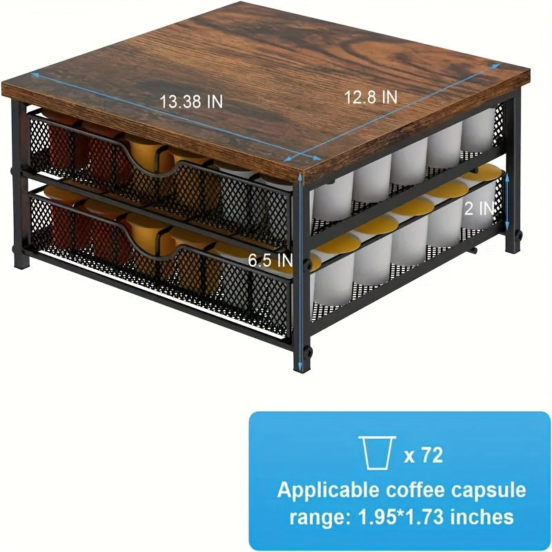 Tiroir de rangement pour capsules de café K-Cup, organisateur pour capsules Keurig Nespresso, panier coulissant à double étage, capacité de 48 capsules, station à café pour comptoir de cuisine, marron