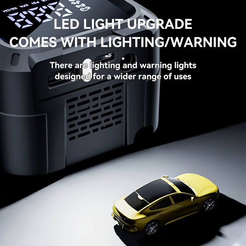 Gonfleur de pneus portable sans fil – Compresseur d'air intelligent sans fil avec manomètre numérique et lampe LED pour voitures, motos, vélos et ballons, recharge rapide Type-C