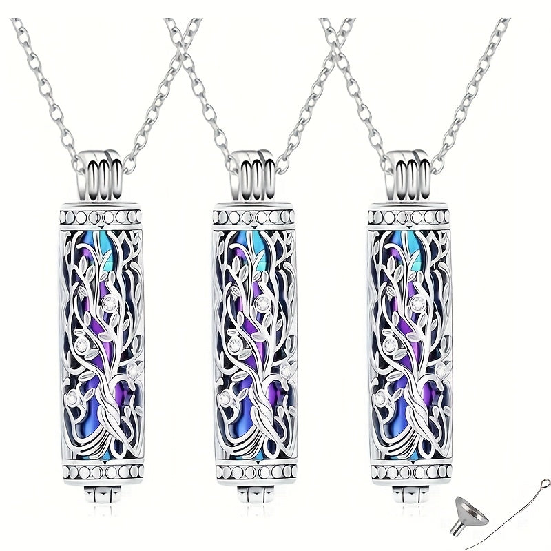 Lot de 3 colliers urnes funéraires - Élégants pendentifs commémoratifs cylindriques avec entonnoir de remplissage pour cendres humaines et d'animaux, bijoux souvenirs à partager pour le deuil d'un être cher