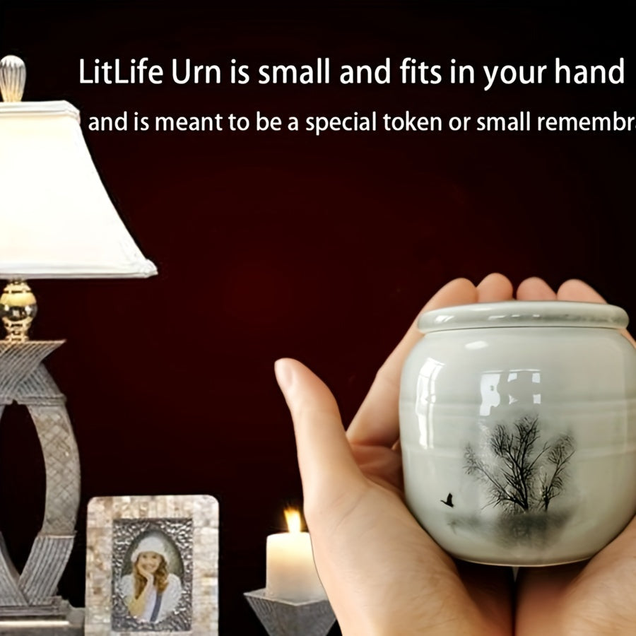 Petite urne souvenir en céramique avec coffret cadeau en brocart et velours - Mini urne funéraire pour cendres humaines et animaux, urne souvenir de crémation pour chien, chat et animal, coffret en brocart couleur aléatoire