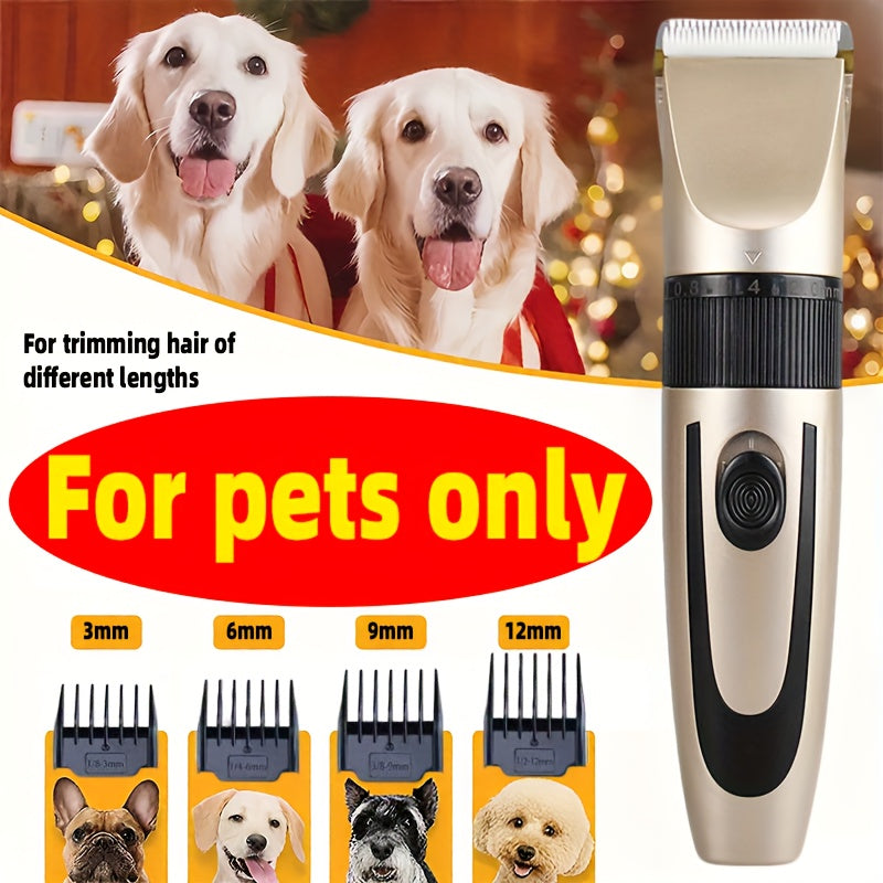 Tondeuse professionnelle sans fil pour poils d'animaux rechargeable par USB - Kit de tonte silencieux pour chiens et chats avec 4 sabots, rasoir électrique sans fil pour tonte intégrale, convient à la plupart des animaux