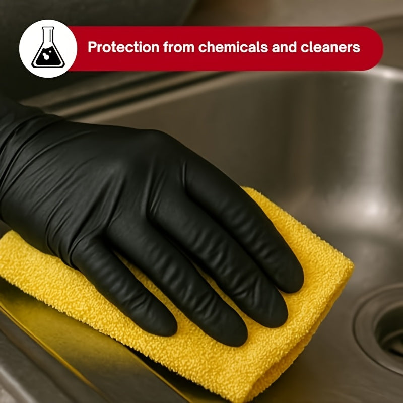 Gants jetables en nitrile noir, boîte de 200 – Épaisseur 6 mil, sans latex, sans poudre, résistants aux produits chimiques, forme flexible et ajustée, S/M/L/XL pour la mécanique, l'entretien, le nettoyage, la restauration et l'usage médical