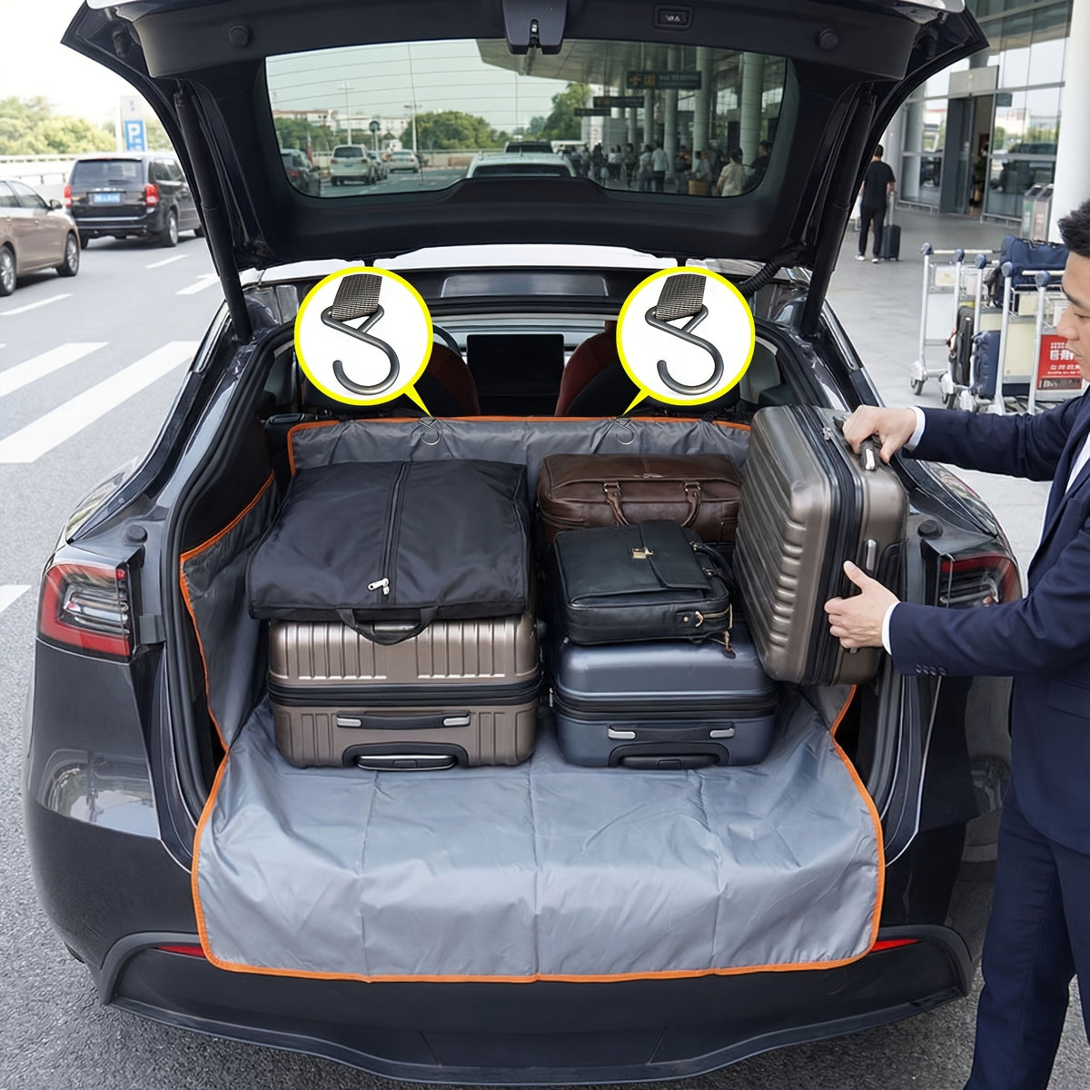 Housse de siège de voiture et tapis de coffre pour chien – Tapis imperméable et antidérapant pour siège arrière, coffre de SUV et camionnette avec 2 crochets, tapis de voyage durable pour cage de chien en voiture