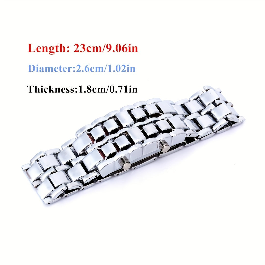 Montre numérique LED Lava pour hommes, femmes et adolescents – Montre-bracelet stylée en acier inoxydable pour couples, affichage LED bleu et rouge, style décontracté pour l'extérieur, 3 couleurs, cadeau pour étudiants