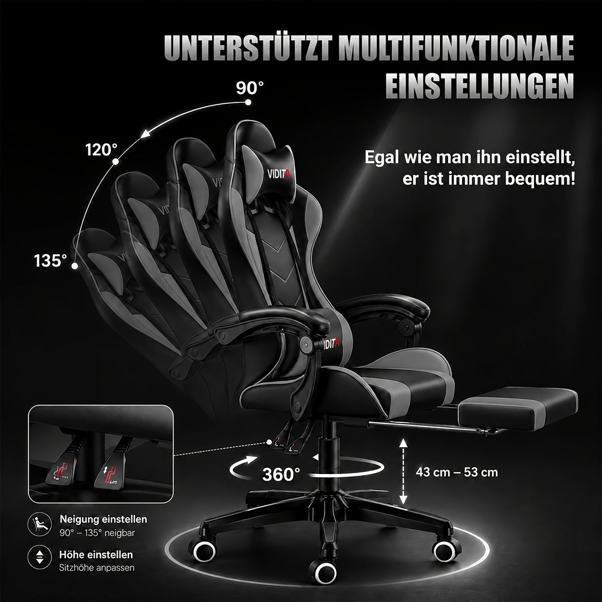 Chaise de bureau gaming ergonomique style course avec soutien lombaire, dossier haut réglable pour adultes et adolescents, fauteuil inclinable pour ordinateur PC