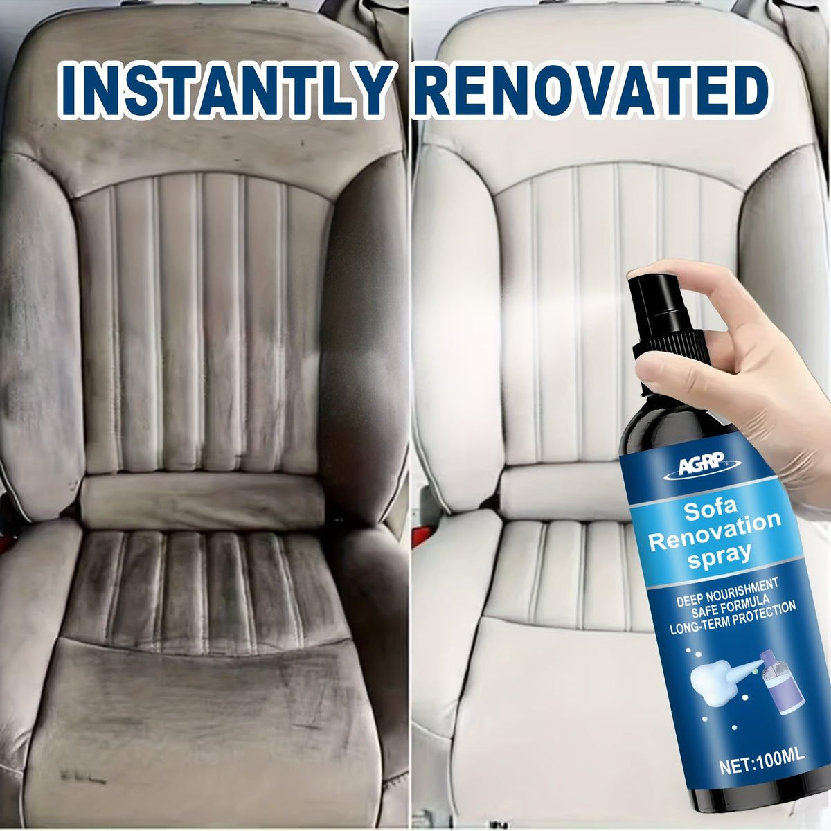 Rénovateur et restaurateur d'intérieur de voiture 100 ml – Nettoyant polyvalent pour plastique, tissu, sièges et tableau de bord, protection longue durée avec éponge applicatrice