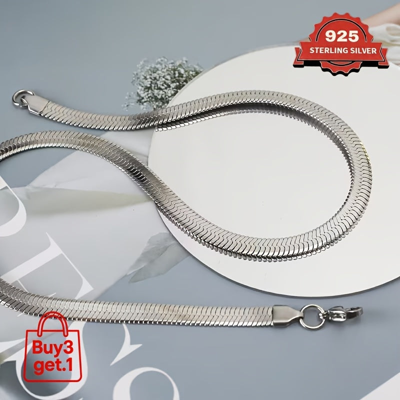 Collier et bracelet chaîne serpent plat en argent sterling 925 – Design 2D élégant et superposable, plusieurs longueurs disponibles, coffret cadeau inclus, idéal pour la Saint-Valentin, les fêtes et pour agrémenter vos tenues au quotidien