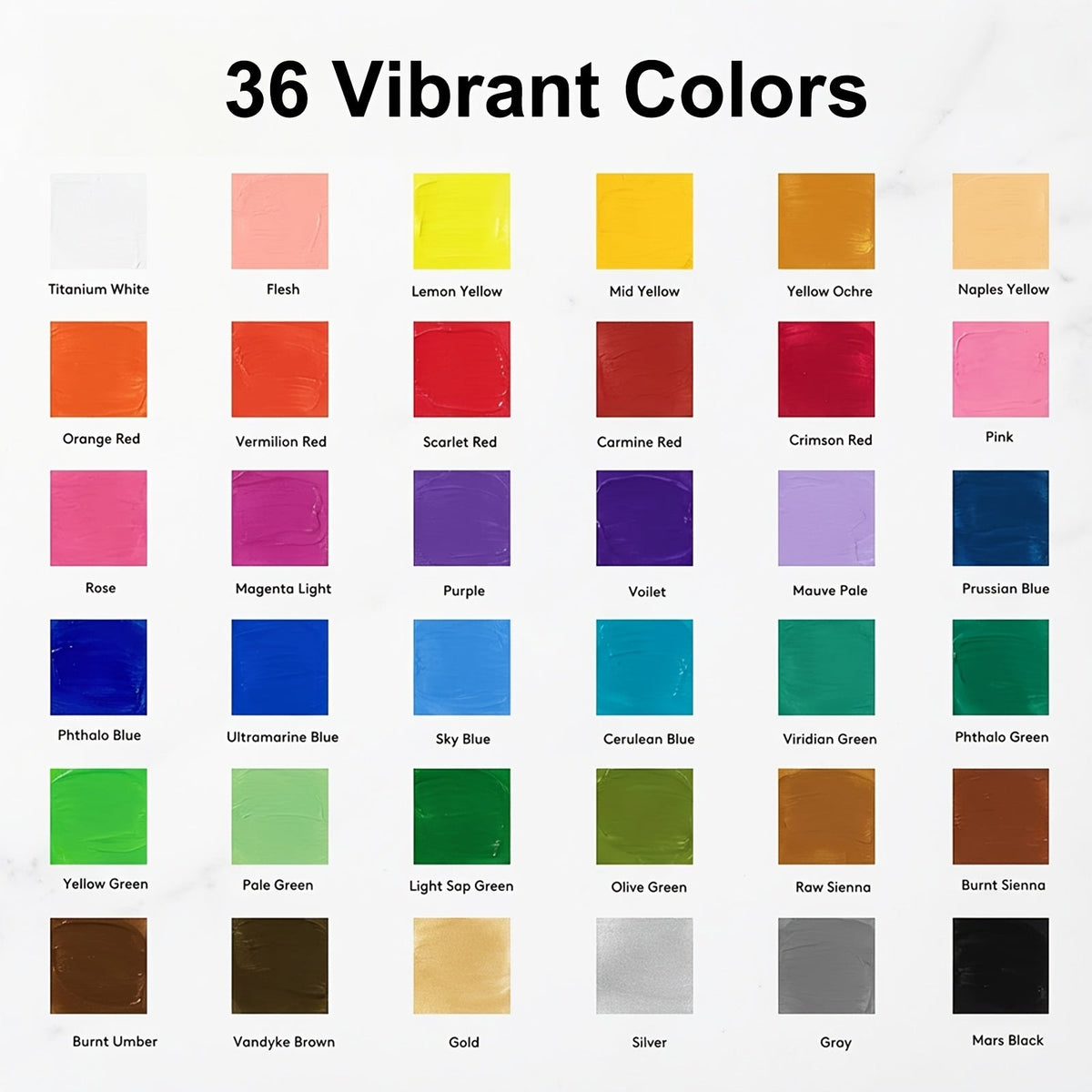 Set de peinture acrylique 36 couleurs de 60 ml chacune avec 12 pinceaux – Fournitures de peinture à pigments riches pour toile, céramique et tissu, artistes débutants et professionnels, rentrée scolaire et cadeau de fêtes
