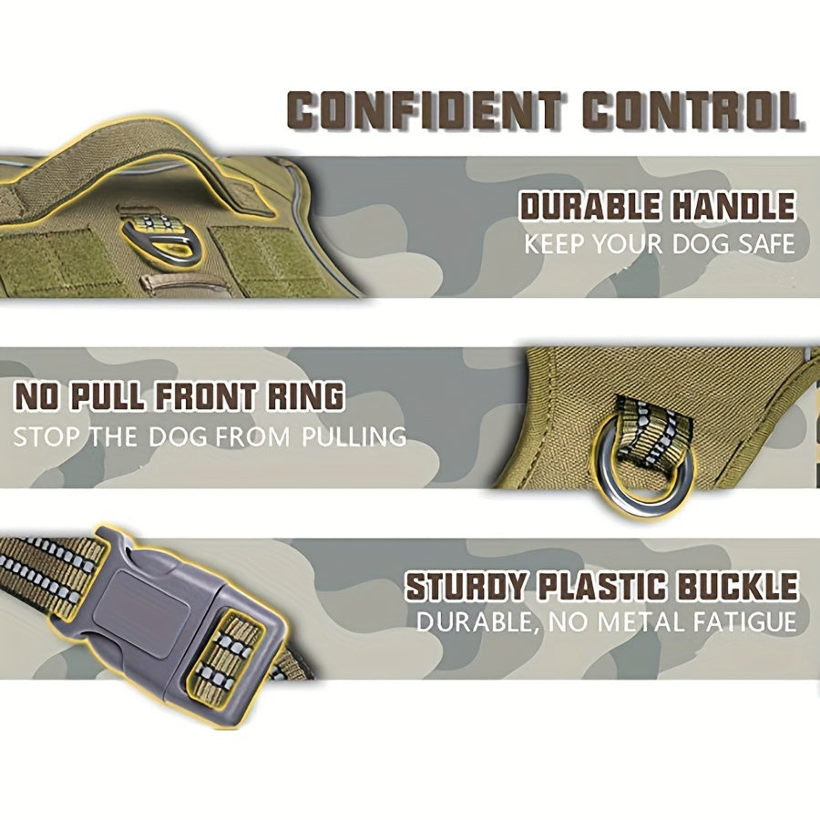 Harnais réfléchissant anti-traction pour chien avec poignée de contrôle – Gilet tactique militaire pour chiens d'assistance et d'entraînement, tailles S-XL, polyester durable, coupe ajustable pour chiens moyens et grands