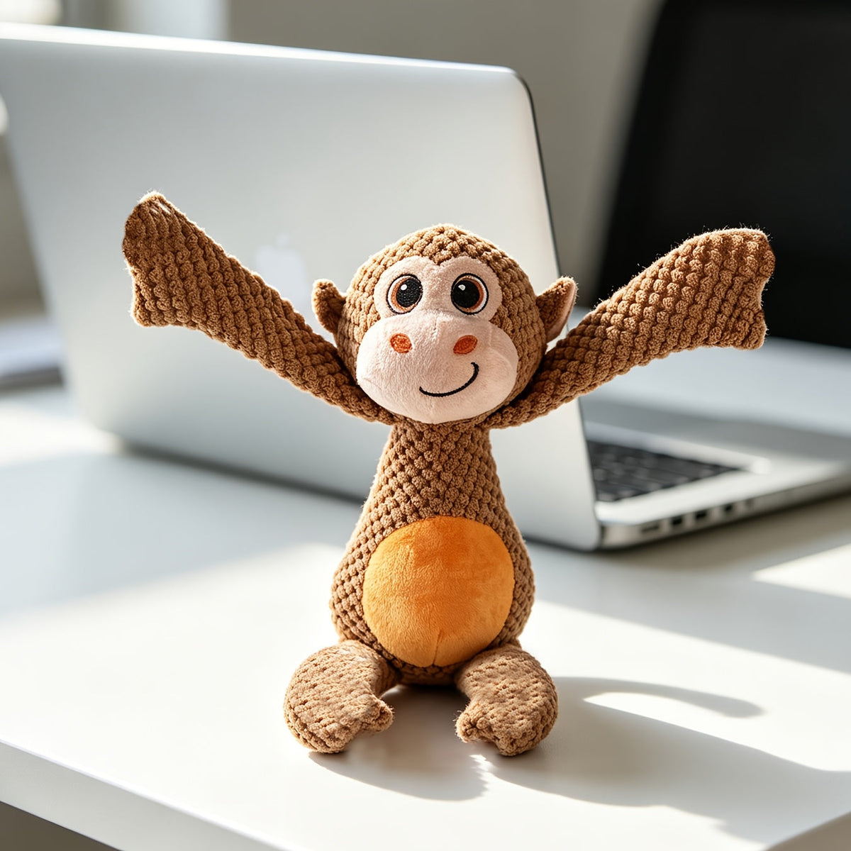 Jouet en peluche grinçant extra large pour chiens et chats – Singe en dessin animé interactif à double couche résistant aux déchirures, jouet à mâcher bruissant, sans pile nécessaire