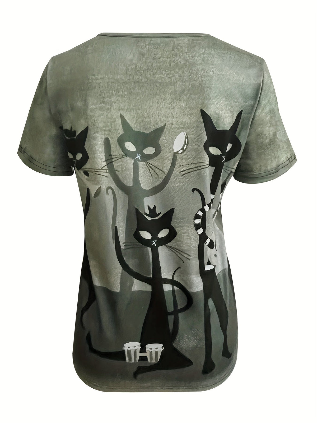 T-shirt femme à col en V et imprimé animal – Haut décontracté en maille extensible, t-shirt à manches courtes olive pour tous les jours, mélange de polyester doux, S-XXL