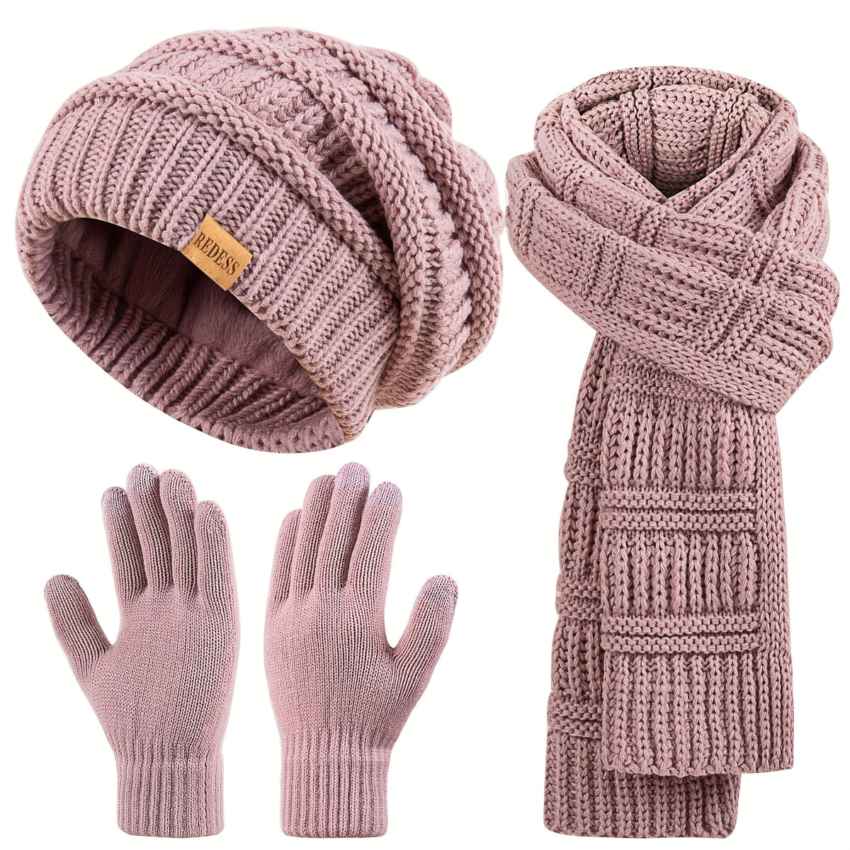 Ensemble d'hiver 3-en-1 pour femme : bonnet, longue écharpe et gants tactiles, accessoires doux et chauds pour temps froid, 4 coloris, cadeau pour elle