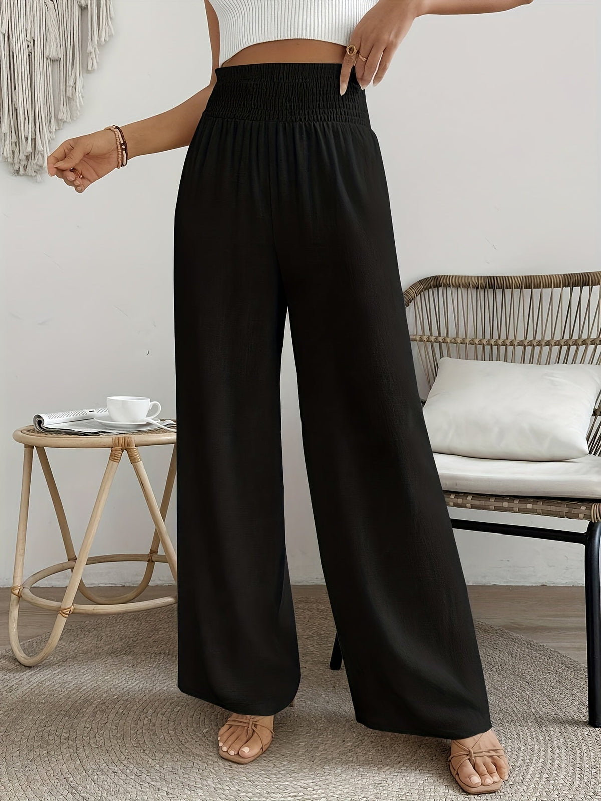 Pantalon élégant taille haute pour femme, couleur unie, matière lisse légèrement extensible - Pantalon décontracté chic, lavable en machine, idéal pour le printemps, l'été, l'automne, le bureau ou le quotidien