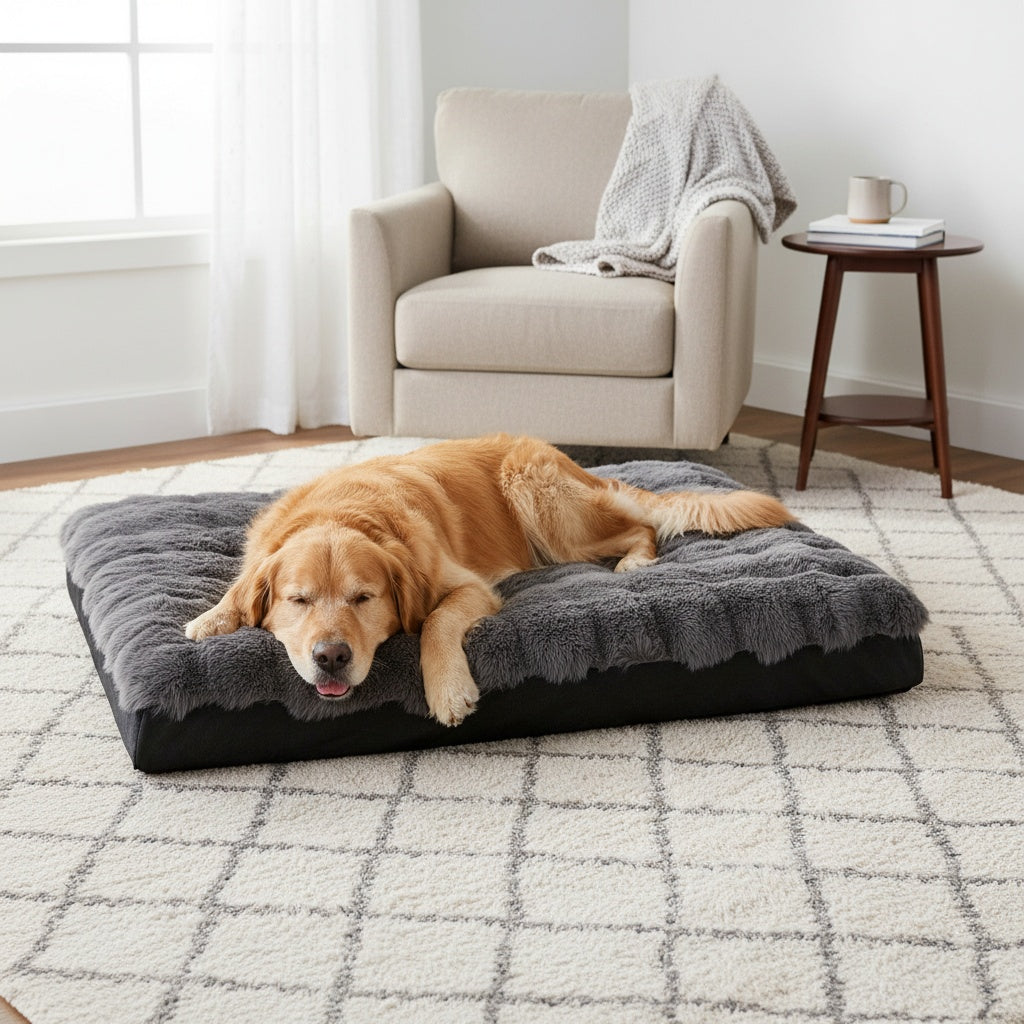 Lit orthopédique pour grands chiens – Couchage en mousse à mémoire de forme pour animaux avec housse amovible et lavable, base antidérapante, fausse fourrure, soulagement des articulations, ultra-résistant, tailles S, M, XL, XXL