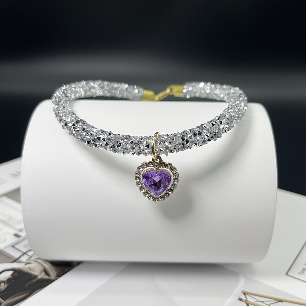 Collier pour chat avec pendentif cœur en strass - Collier élégant et brillant pour chats et petits chiens, collier de sécurité détachable réglable, bijou accessoire de mode pour animaux