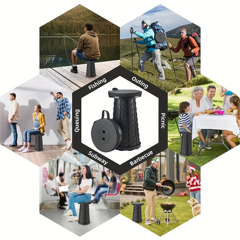 Lot de 2 tabourets pliants escamotables, portables et légers, capacité de 180 kg - Siège rétractable pour camping, pêche, randonnée, cuisine, barbecue, intérieur et extérieur