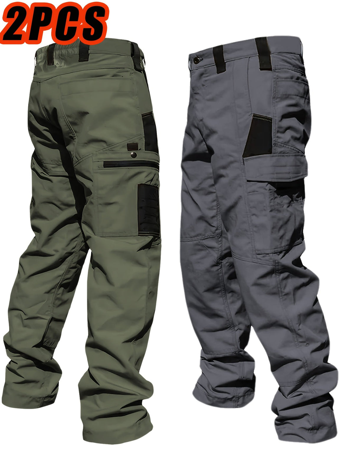 Pantalon cargo tactique pour homme, lot de 2, tissu ripstop, multi-poches, pantalon de travail d'extérieur pour camping, randonnée, chasse, pêche, coupe droite, passants de ceinture, S-XXXL