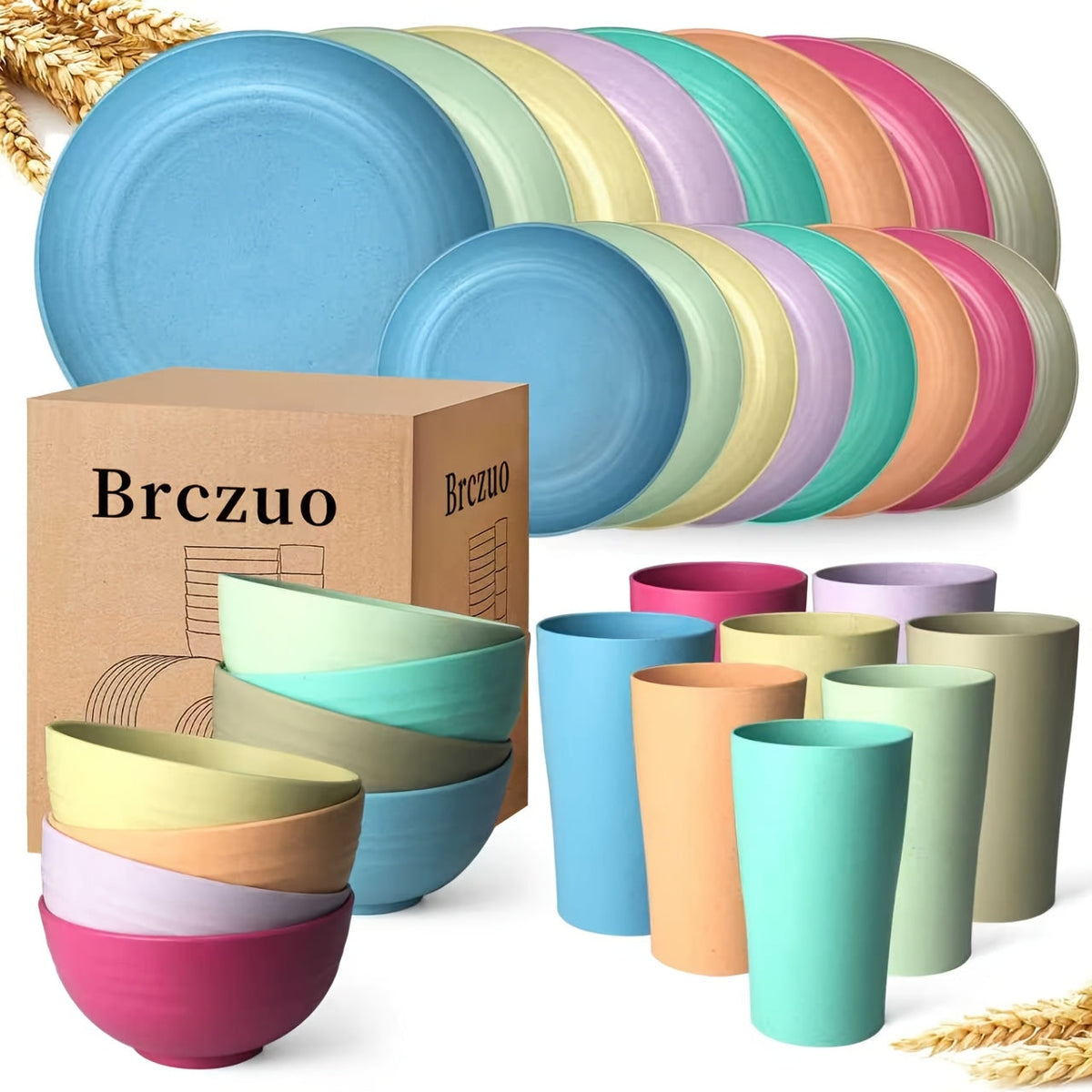 Black Wheat Straw Tableware Set β 16/32 Piece Unbreakable Eco-Friendly Plates Dessert Plates Bowls & Cups for 4-8 People, Outdoor Camping Party Wedding Halloween Kitchen Accessories