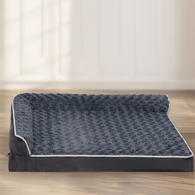 Canapé-lit pour grand chien en forme de L – Canapé pour animaux en tissu tricolore avec housse amovible et base antidérapante, lit orthopédique pour un sommeil profond, pour chiens de grande et moyenne taille
