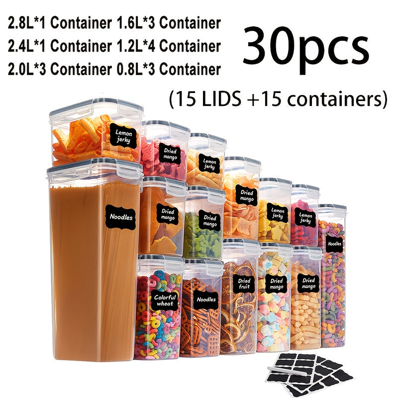 Boîtes de conservation hermétiques avec couvercles, sans BPA – Récipients de rangement de garde-manger en plastique avec fermeture à clapet pour riz, céréales, pâtes, farine et sucre, empilables, ensembles de 6 à 84 pièces