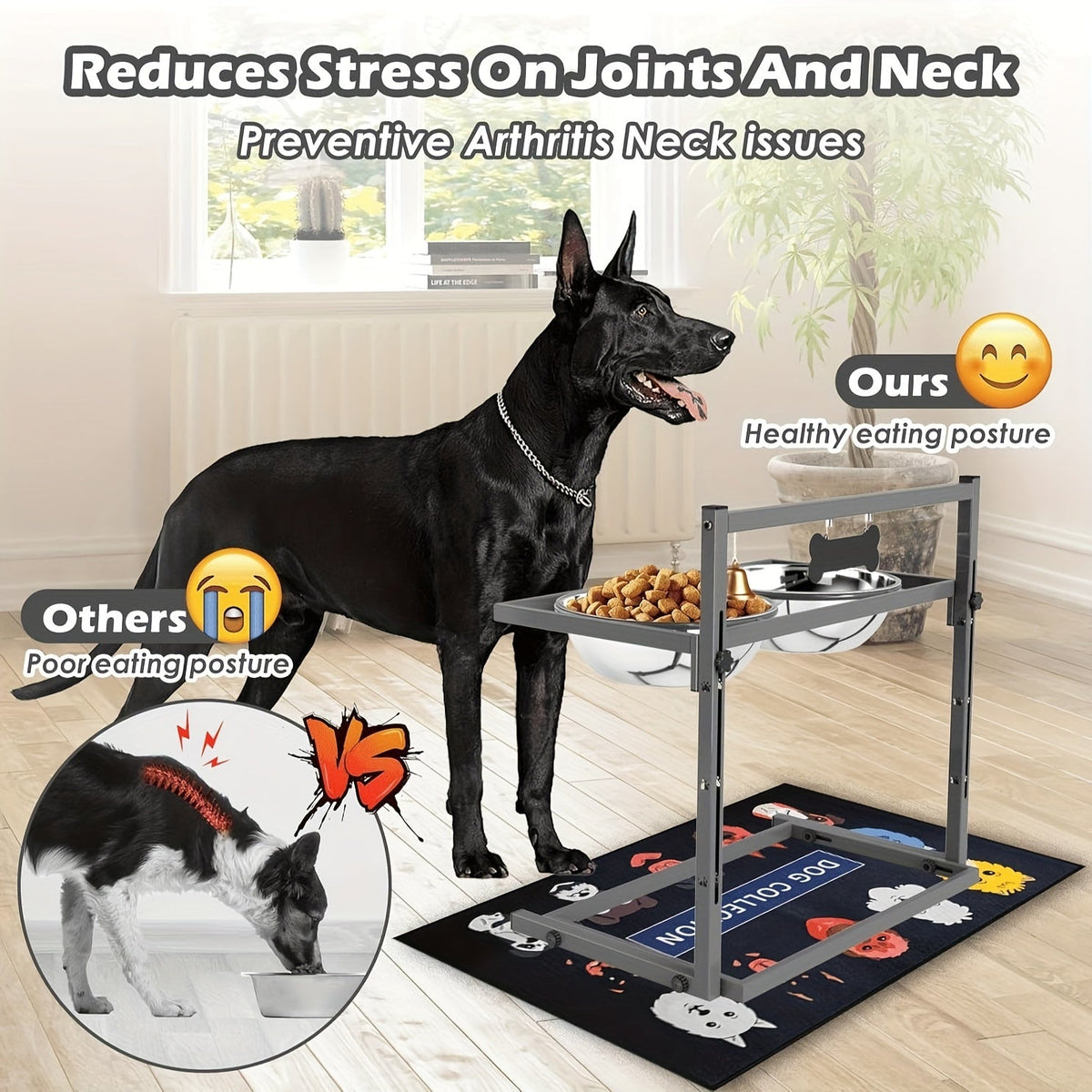 Gamelles surélevées pour grands chiens, support réglable avec 2 gamelles en inox de 3000 ml, structure en fer anti-basculement pour races très grandes