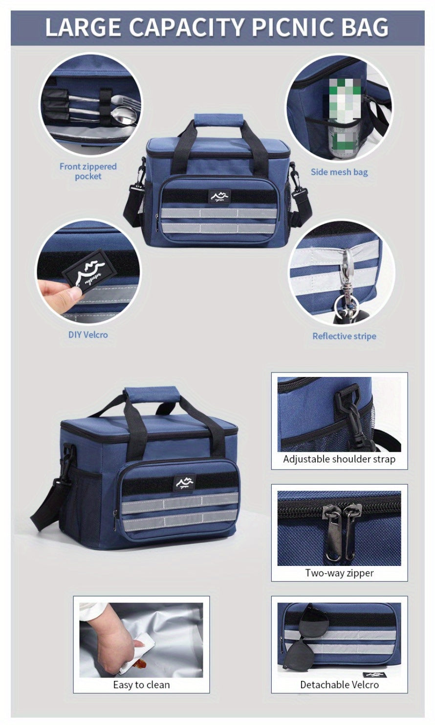 Sac isotherme grande capacité, étanche et portable pour pique-nique, camping, plage et déjeuner, sac isotherme souple et résistant avec isolation épaisse - Noir, bleu marine, gris, kaki