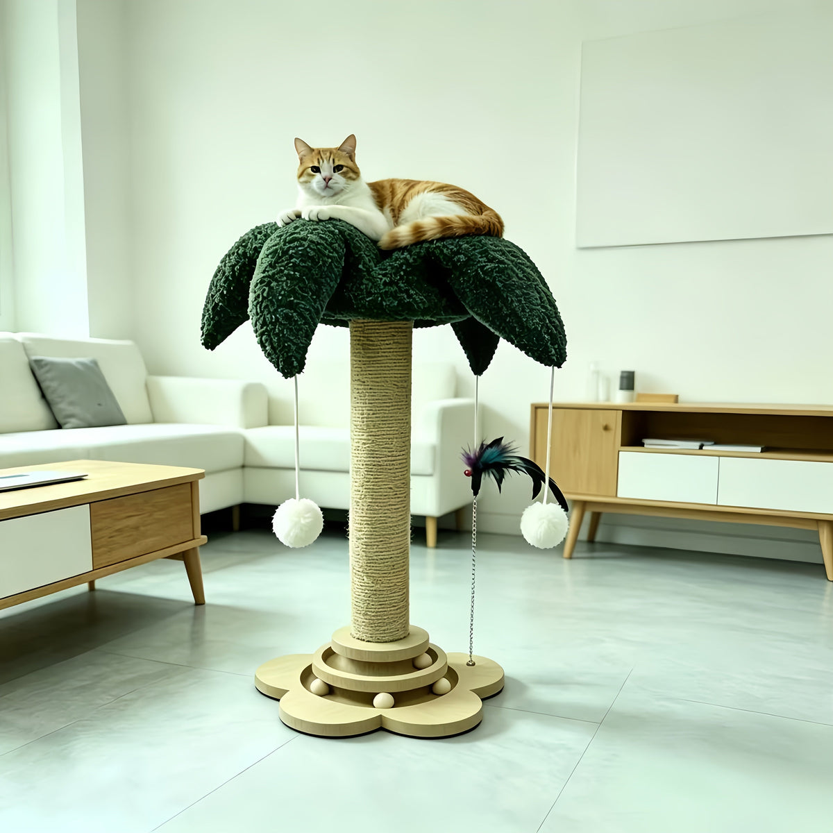 Ensemble de poteau à griffer en sisal pour chat avec chapeau de clown, griffoir vertical et structure d'escalade – Jouet griffoir résistant à l'usure avec baguette à taquiner pour chats d'intérieur et chatons, forme millet et forme tortue