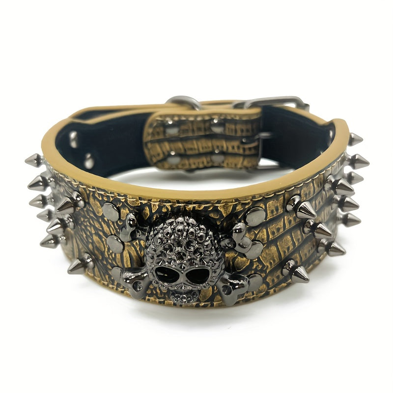 Ensemble collier et laisse pour chien à clous et rivets – Collier en cuir synthétique style punk rock pour dressage et promenade, ajustable et robuste avec boucle en métal pour petits, moyens et grands chiens