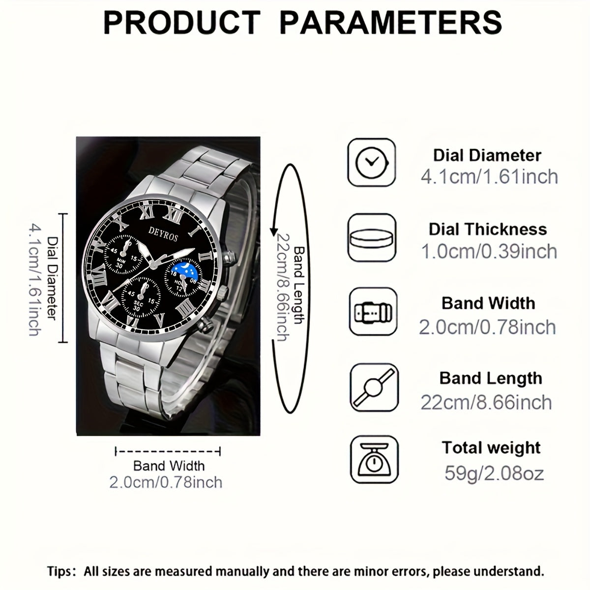 Ensemble montre chronographe à quartz pour homme en acier inoxydable avec collier et bracelet – Coffret cadeau bijoux 3 pièces avec heure universelle, style business pour événements formels professionnels