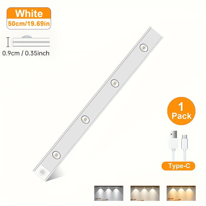 Éclairage sous meuble à détecteur de mouvement LED – Lampe de placard sans fil rechargeable USB-C, 3 températures de couleur et intensité variable, fixation magnétique, veilleuse à détection de mouvement pour cuisine, placard, tiroir (lot de 1/2/4)