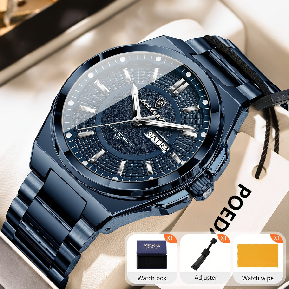 Montre à quartz pour homme POEDAGAR, étanche, lumineuse, en acier inoxydable avec affichage du calendrier hebdomadaire – Design élégant et classique, cadeau parfait pour homme, disponible en plusieurs coloris